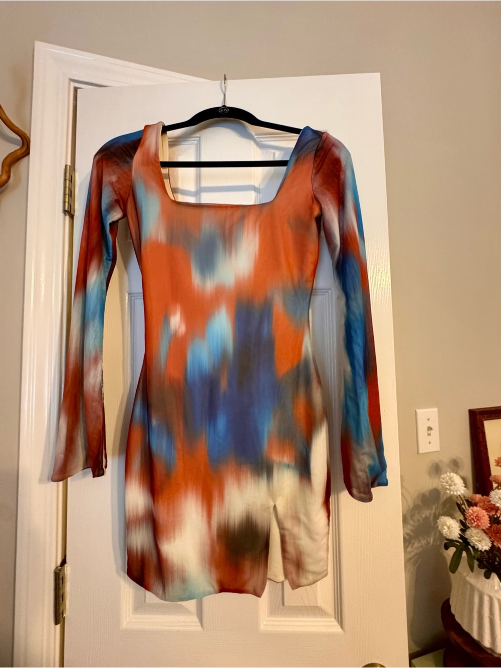 Tiger Mist XS Multi-Color Square Neck Long Sleeve Dress